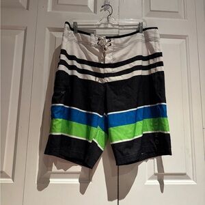 O'Neill Men's Swim Shorts - Black, Blue, Green Stripes